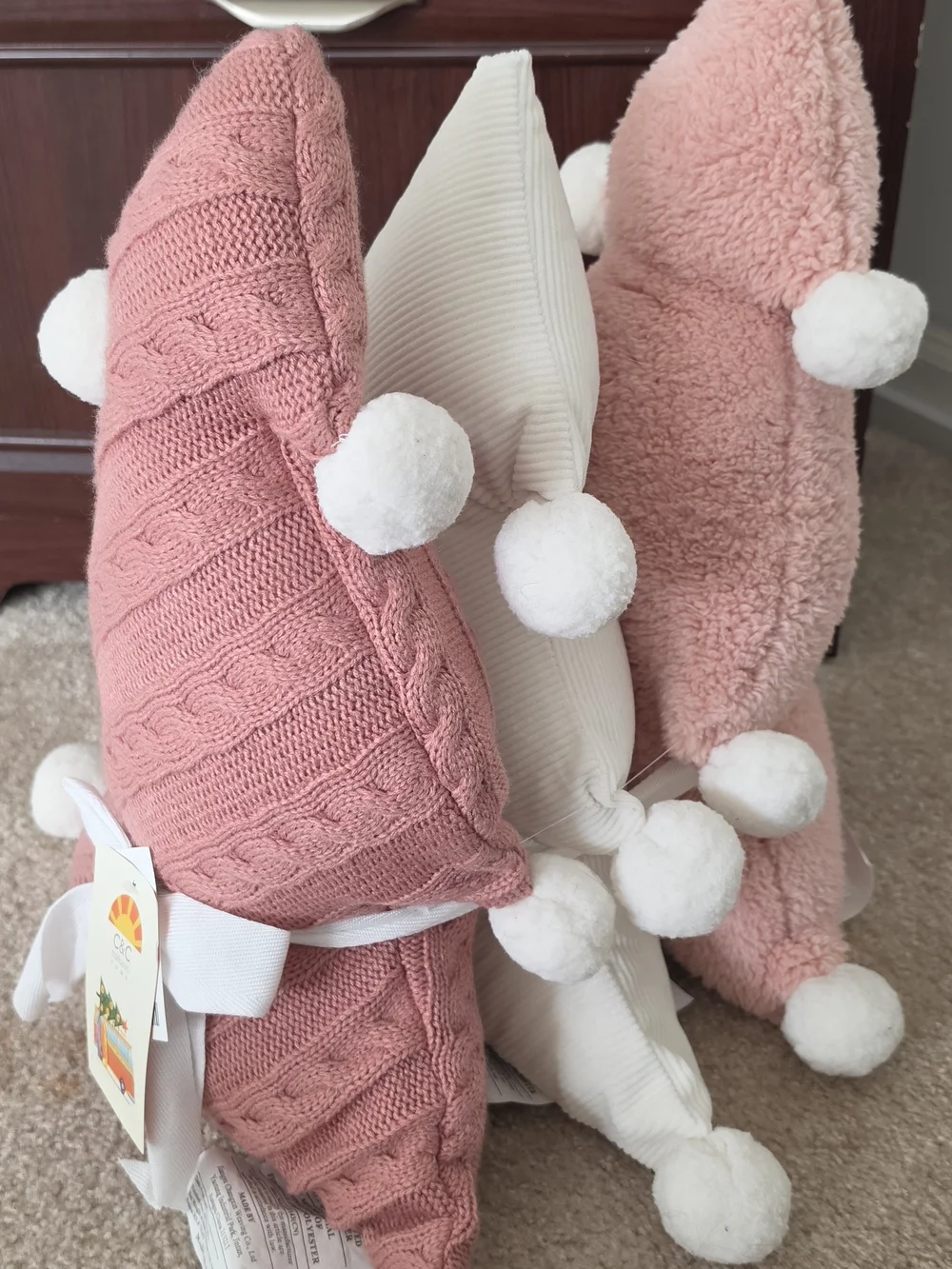 C&C California Pink Knit Pom Pom Holiday Tree Pillow Set (3 Pillows)